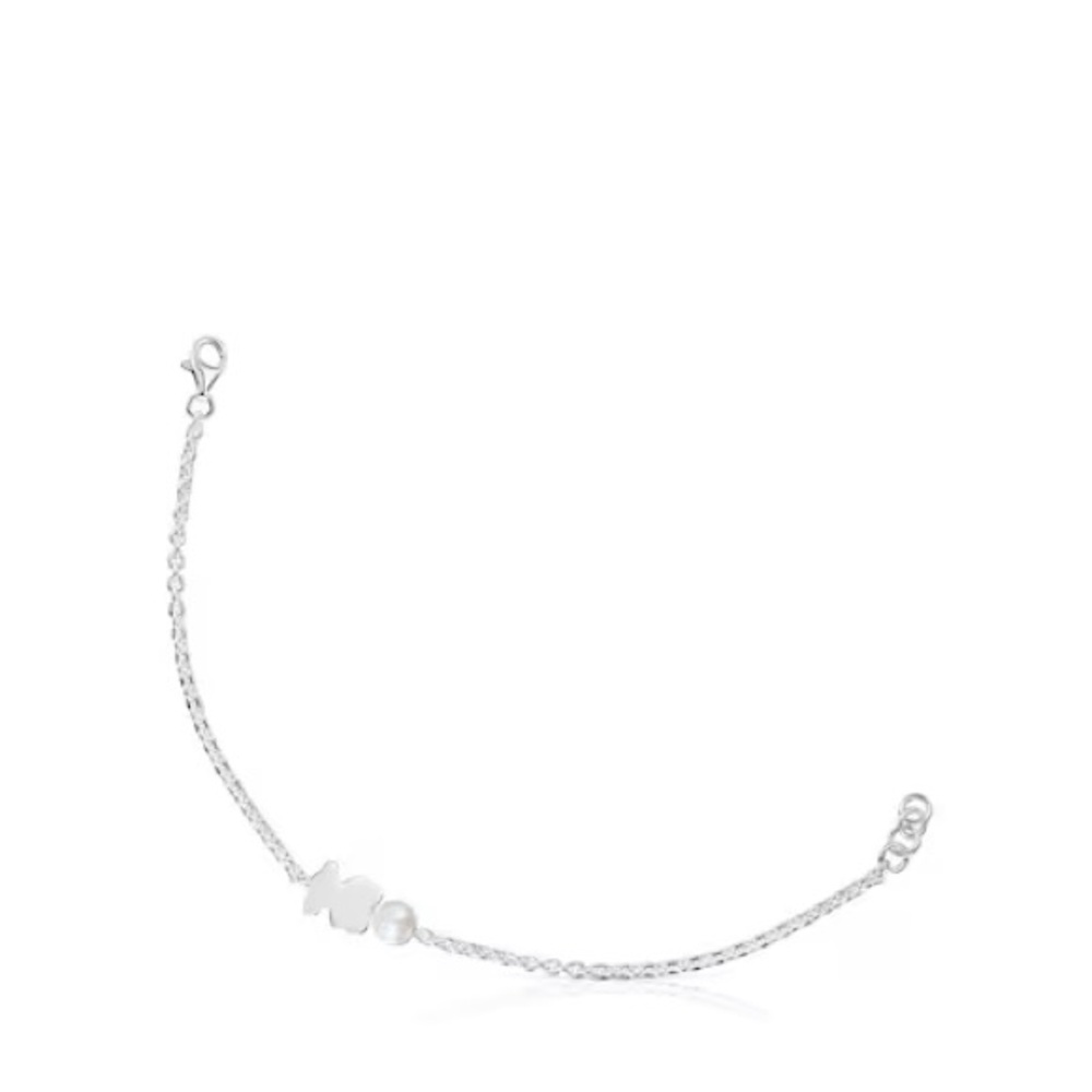 TOUS- SILVER CHAIN BRACELET, BEAR CHARM AND CULTURED PEARL SWEET DOLLS